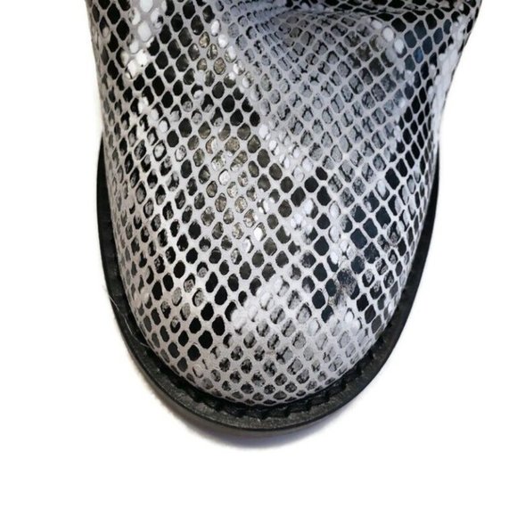 Free People Leather Boot Sz 6 Elle Block Heel Slouchy Zip Black White Snakeskin - Picture 7 of 10